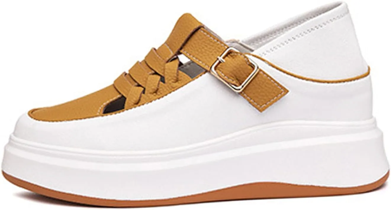 Aceptolcom Women Adjustable Wedge Sneakers Platform Sneakers,Leather Hook and Loop Hidden Height Increase Non-Slip Wedge Heel Sneakers