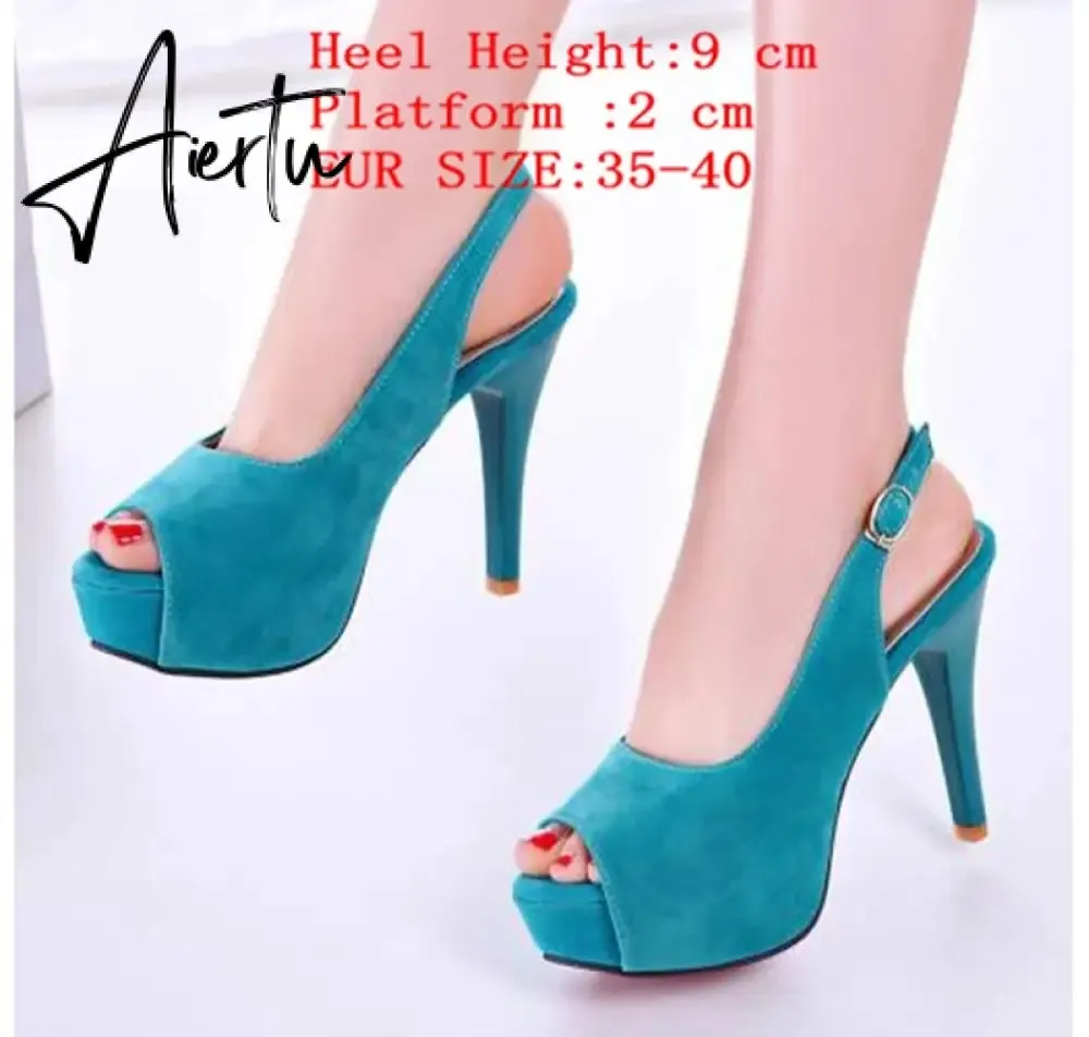 Aiertu Sexy Women Dress Pumps Wedding Fetish Shoe 16CM High Heels Peep toe Platform Patent Leather Nighclub Shoes Women Black Pumps