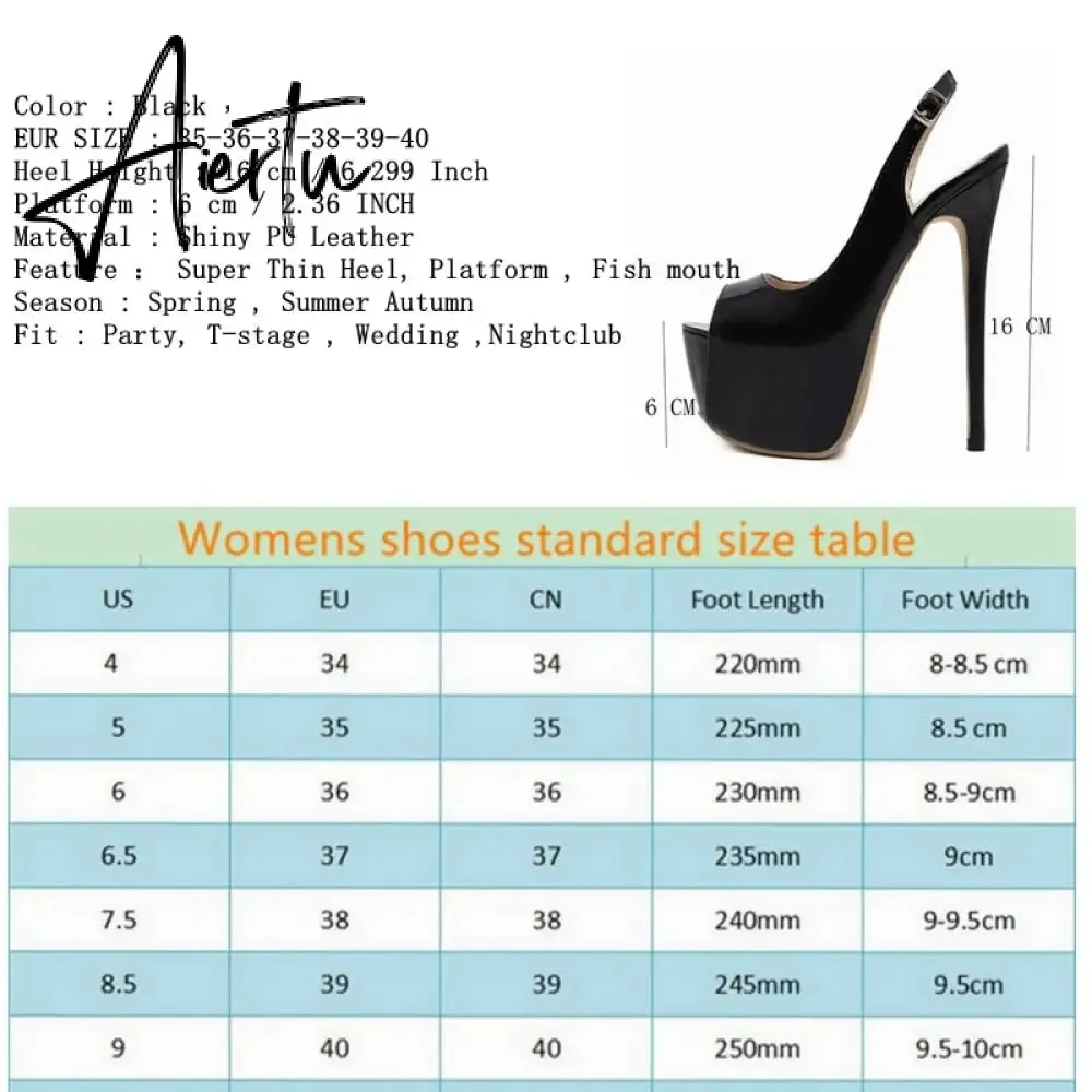 Aiertu Sexy Women Dress Pumps Wedding Fetish Shoe 16CM High Heels Peep toe Platform Patent Leather Nighclub Shoes Women Black Pumps