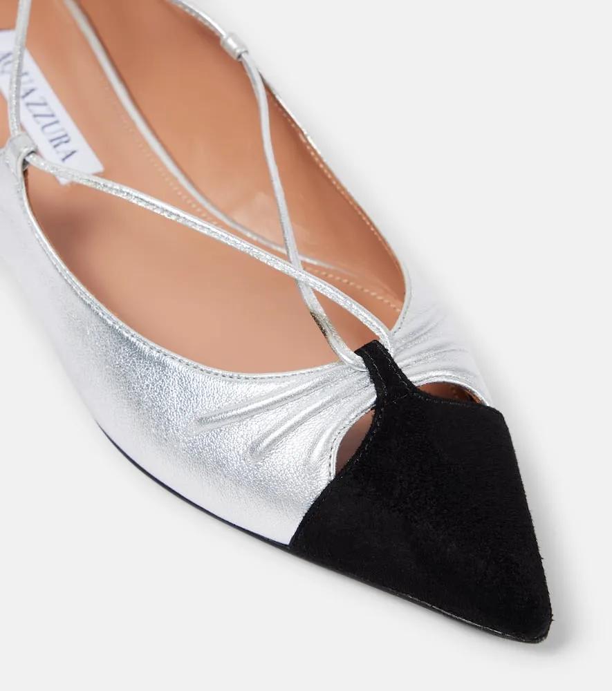 Aquazzura Gabi suede-trimmed metallic leather flats