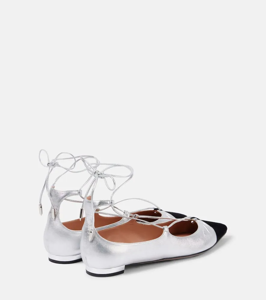Aquazzura Gabi suede-trimmed metallic leather flats