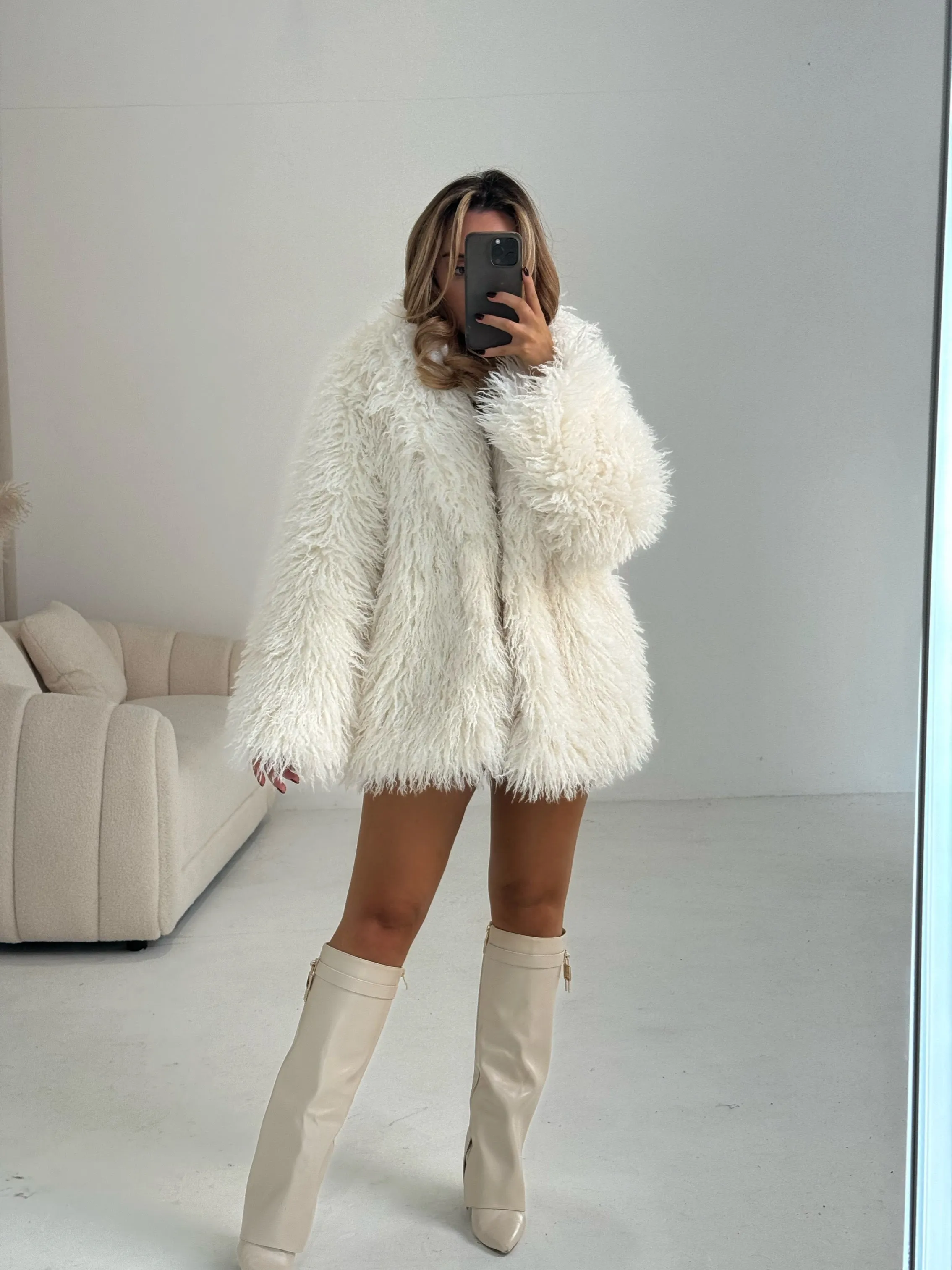 ARCTIC Long Sleeved Faux Mongolian Collared Jacket In Frost