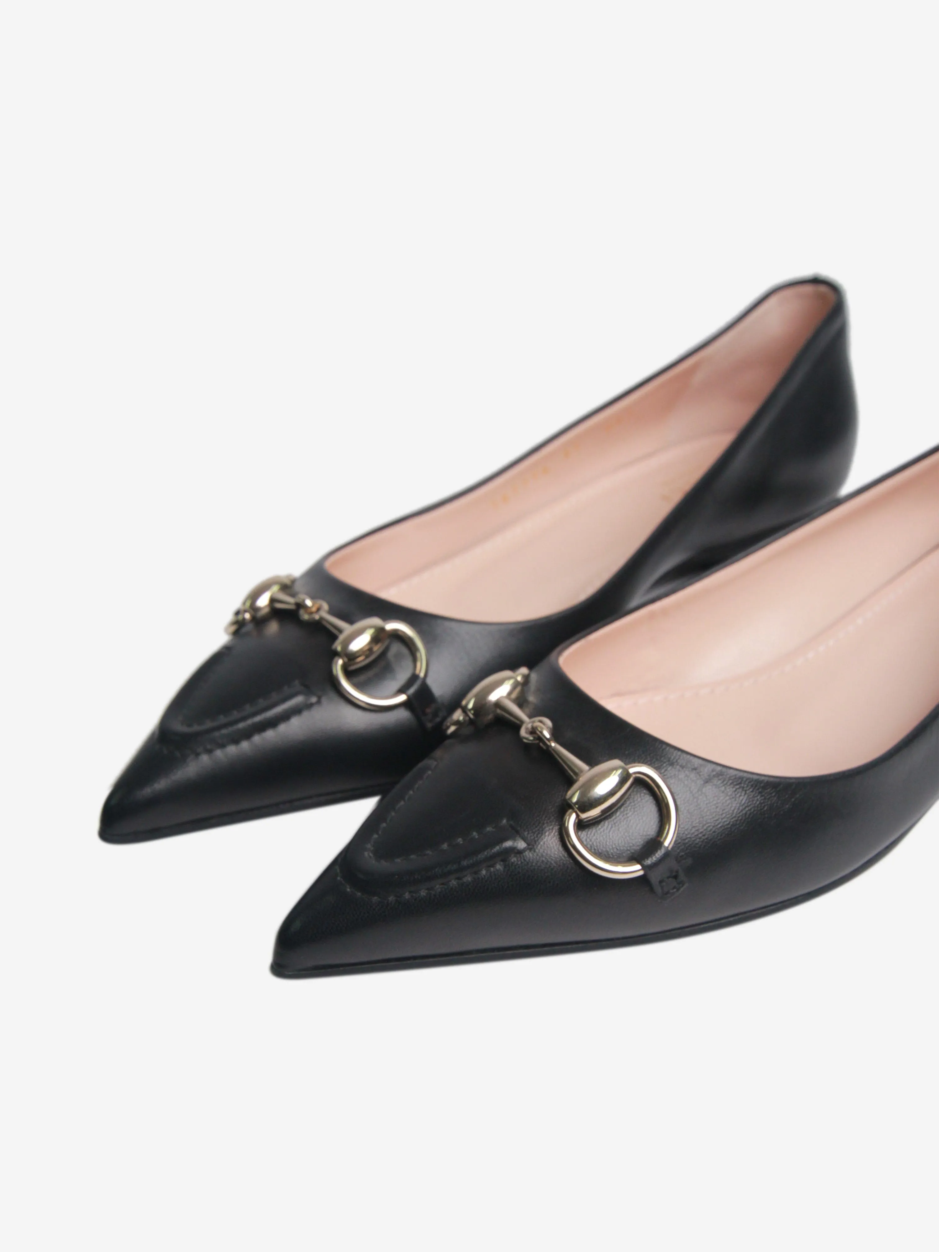 Black leather Horsebit ballet flats - size EU 37