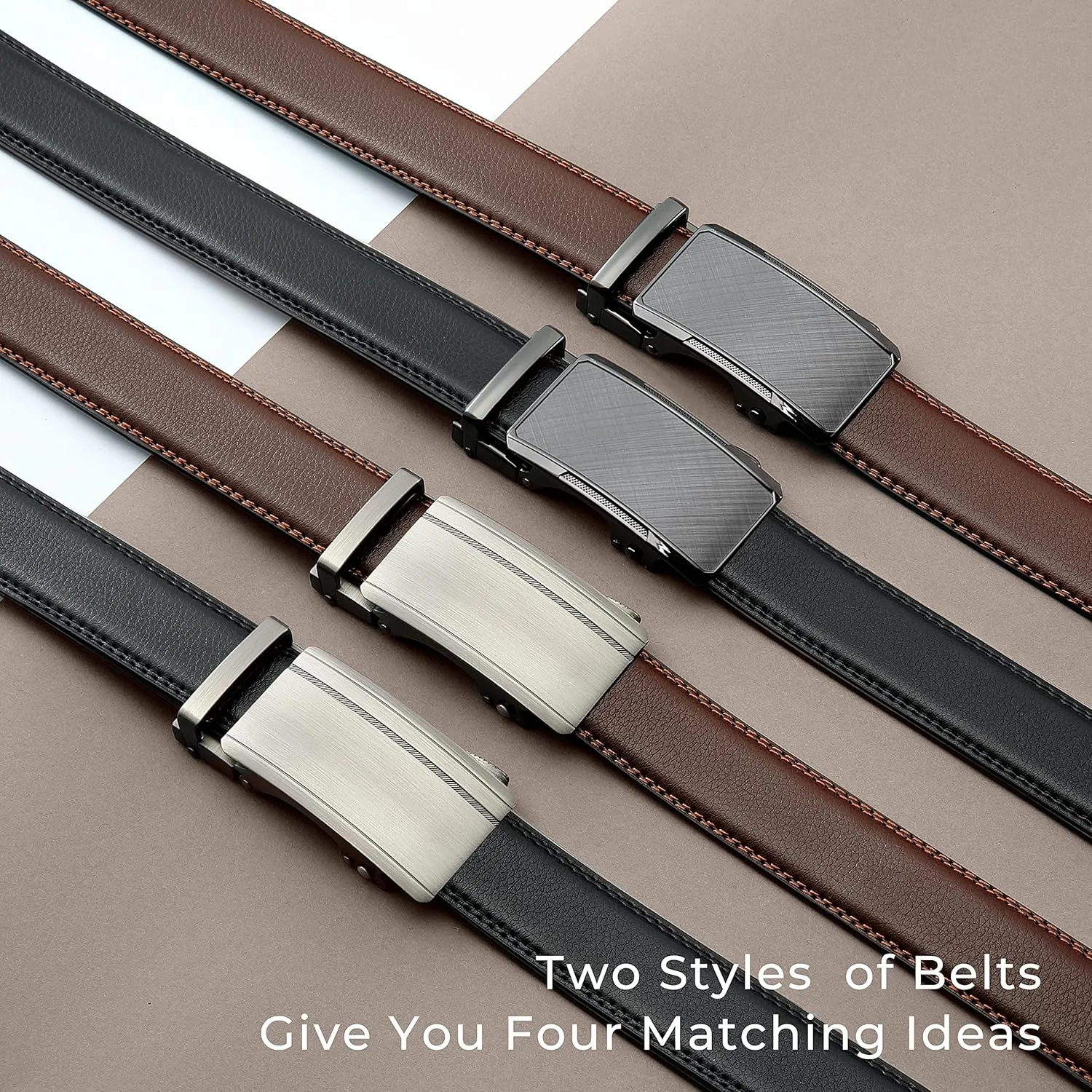 CHAOREN Mens Dress Belt Leather 2 Pack - Mens Ratchet Belt for Dress Shirt and Pants Every Occasion (32mm)