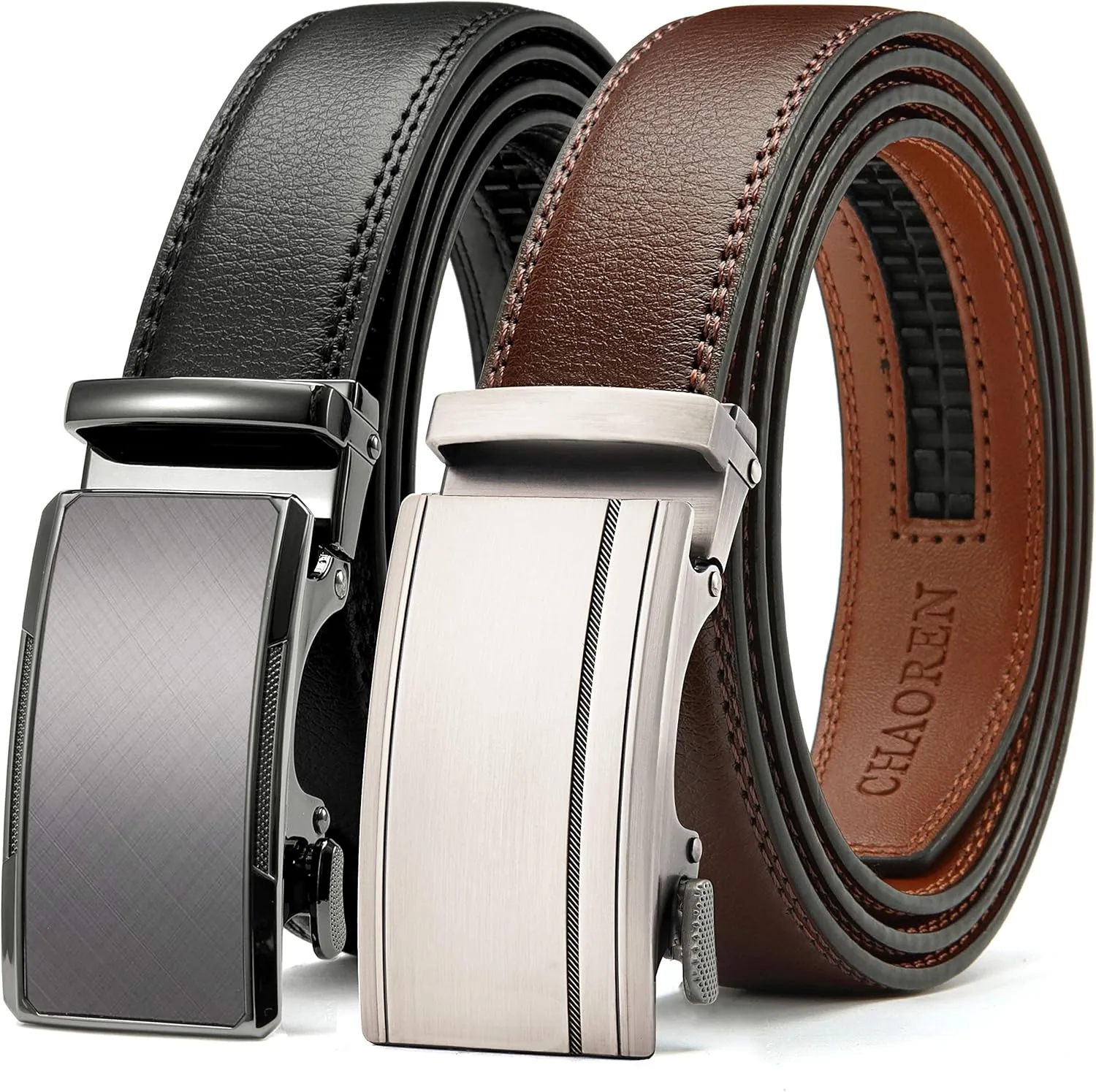CHAOREN Mens Dress Belt Leather 2 Pack - Mens Ratchet Belt for Dress Shirt and Pants Every Occasion (32mm)