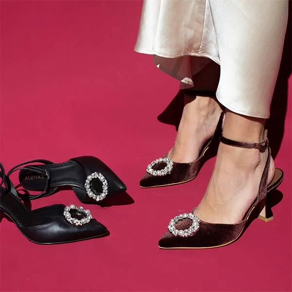 Cinderella Crystal Brown | Velvet pump