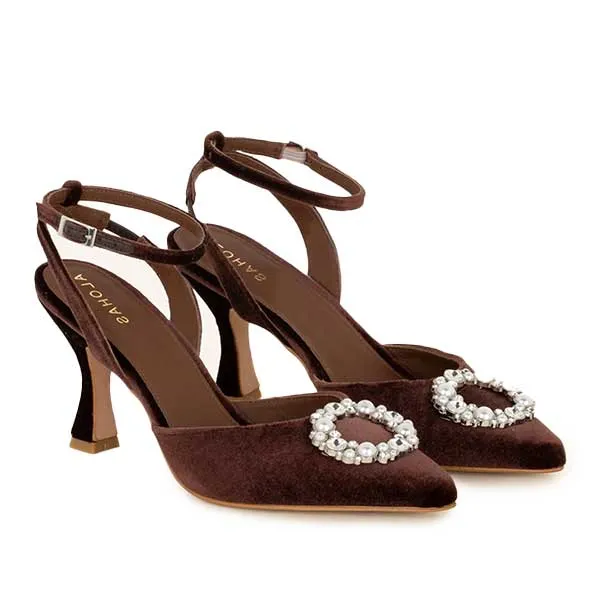 Cinderella Crystal Brown | Velvet pump