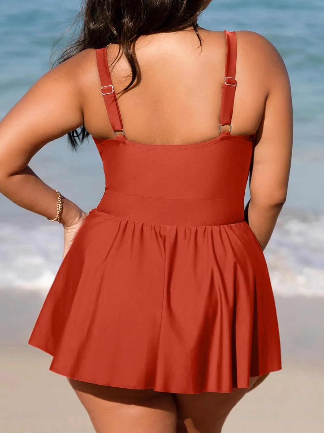 CUPSHE Plus Size Swimsuit for Women One Piece Bathing Suit Scoop Neck Ruffled Swim Dress Adjustable Straps