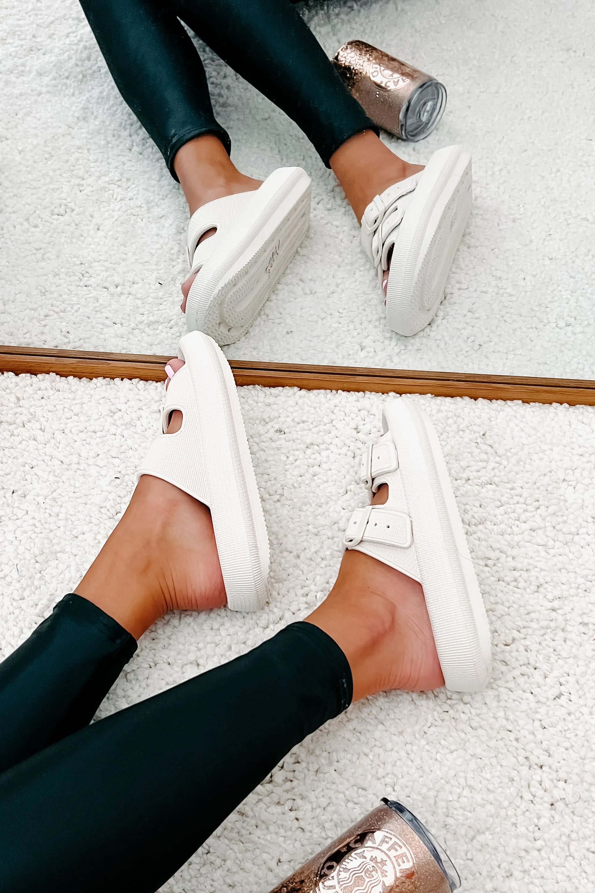 Destination Double Buckle Slip-On Sandals (Off White)