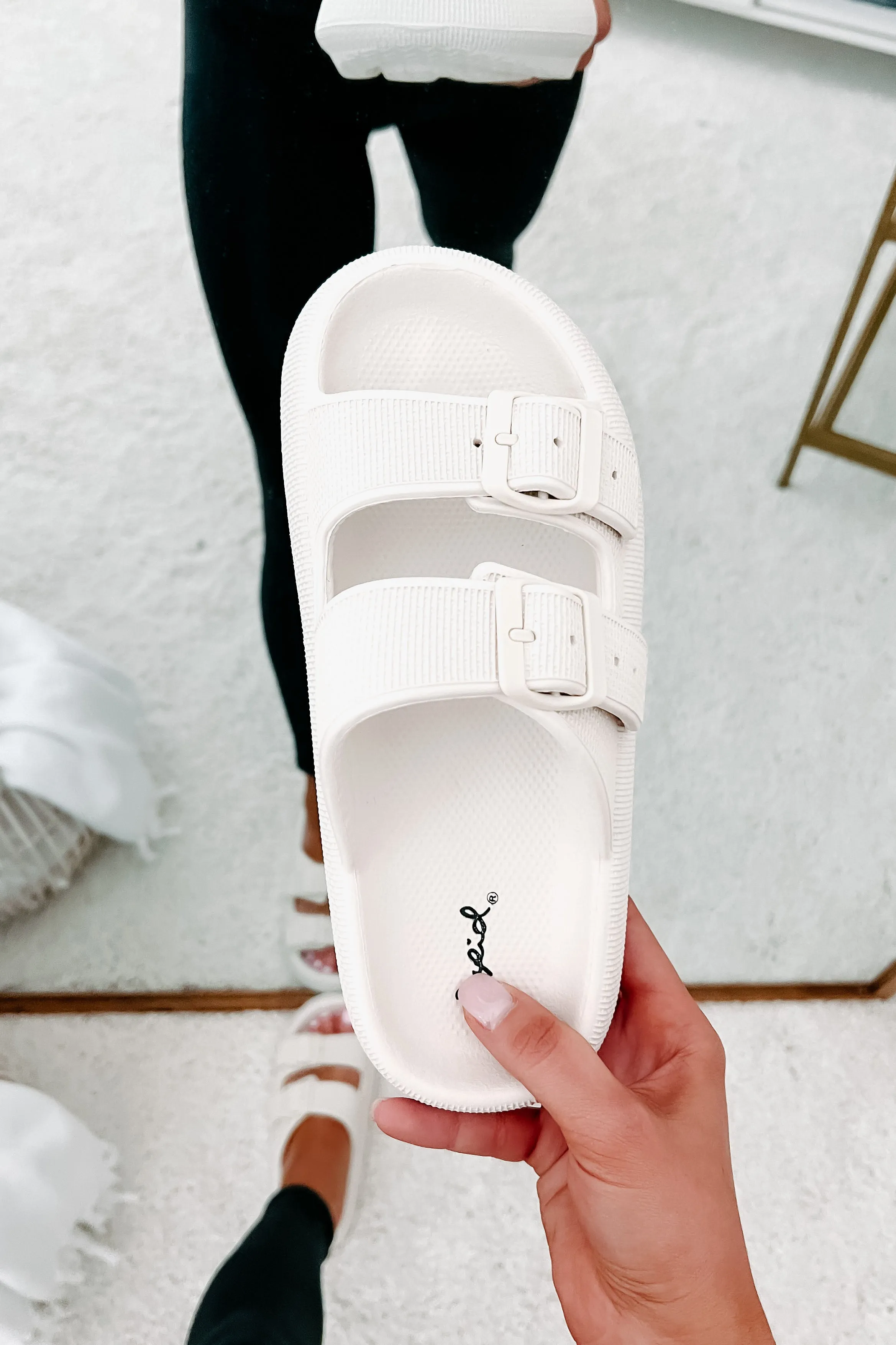 Destination Double Buckle Slip-On Sandals (Off White)