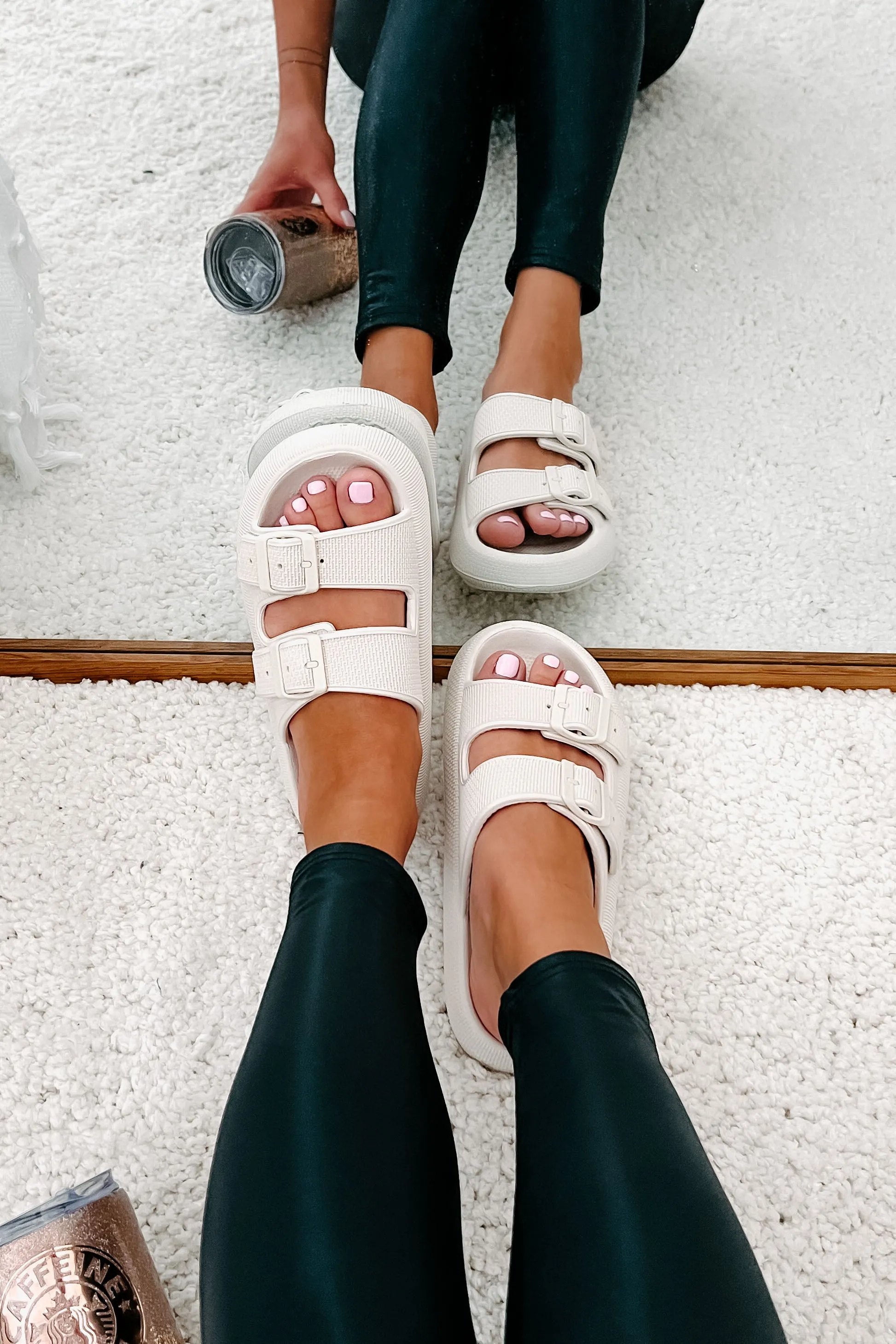 Destination Double Buckle Slip-On Sandals (Off White)