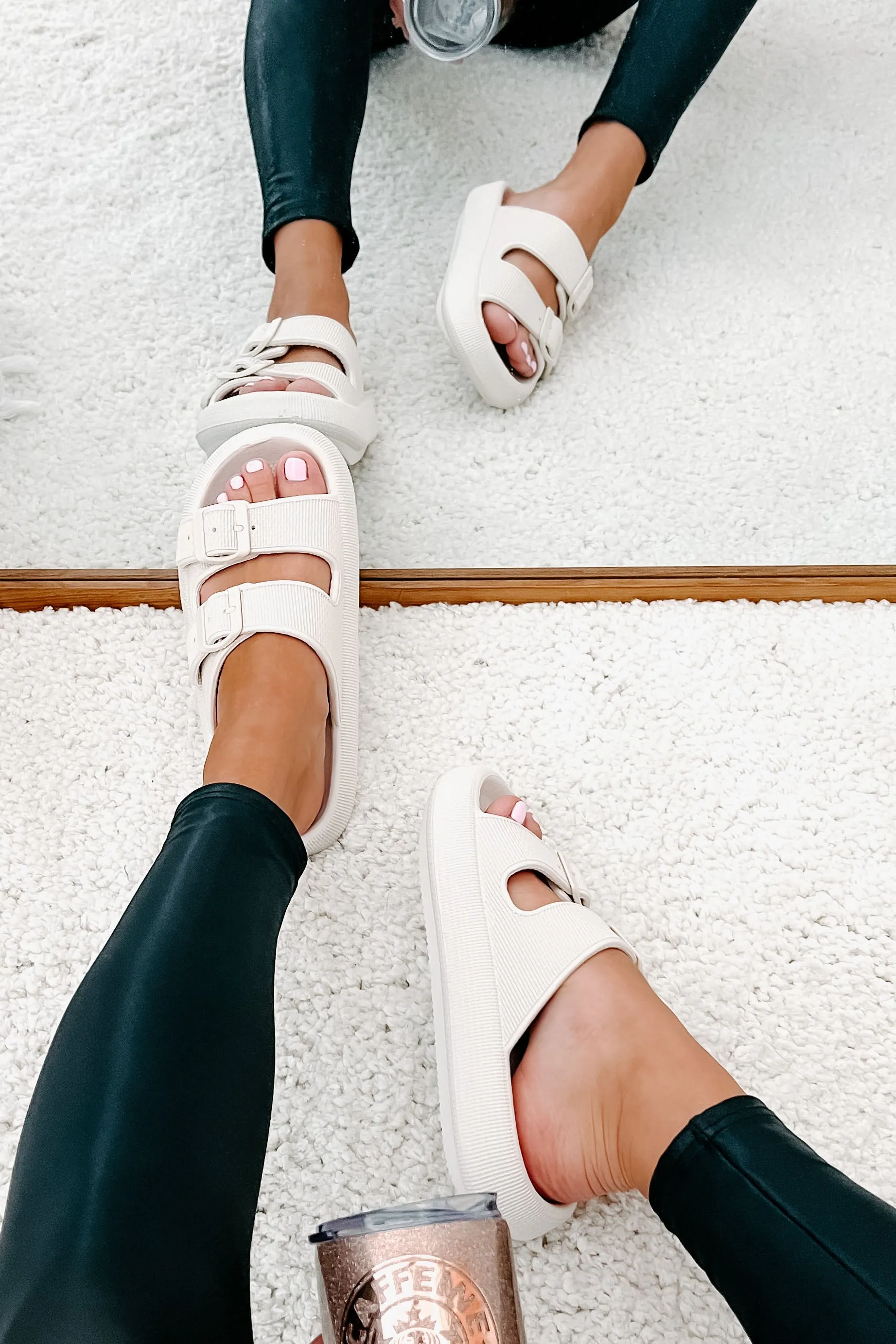 Destination Double Buckle Slip-On Sandals (Off White)