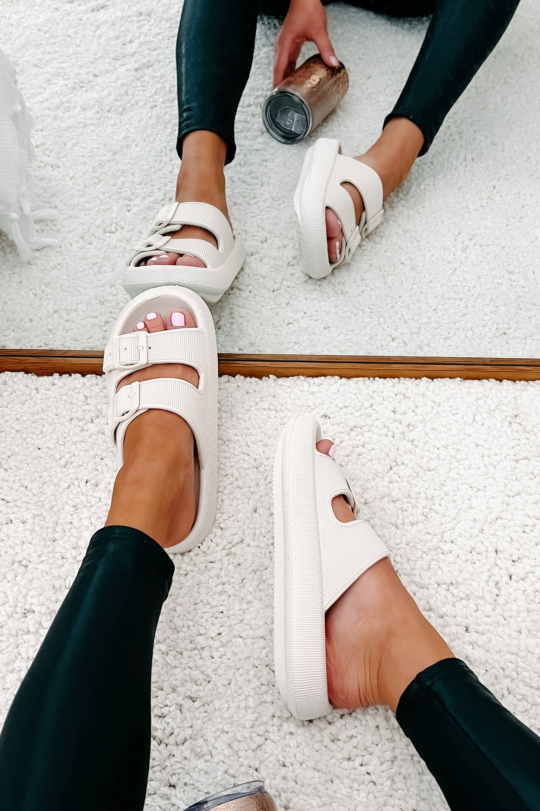 Destination Double Buckle Slip-On Sandals (Off White)