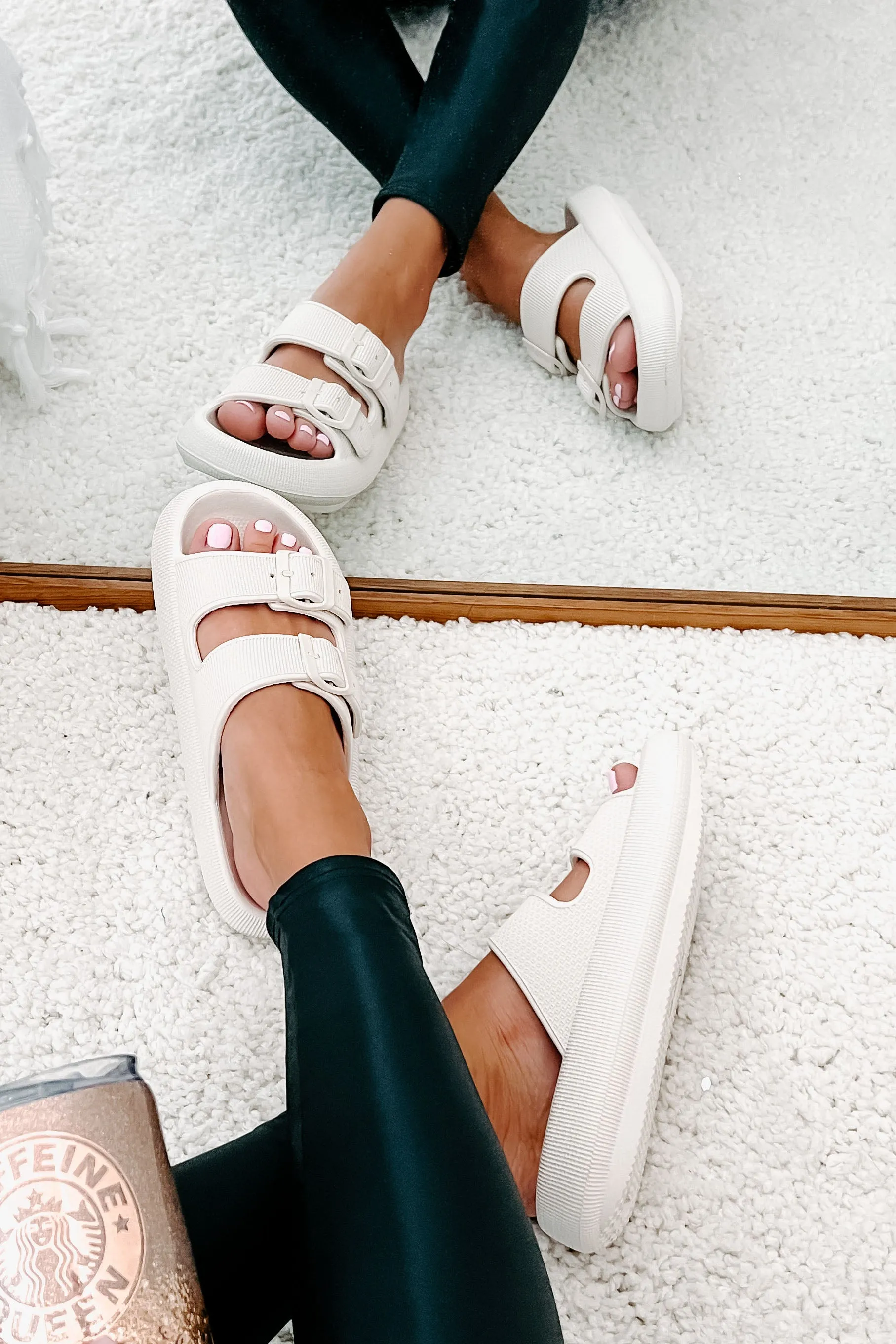 Destination Double Buckle Slip-On Sandals (Off White)