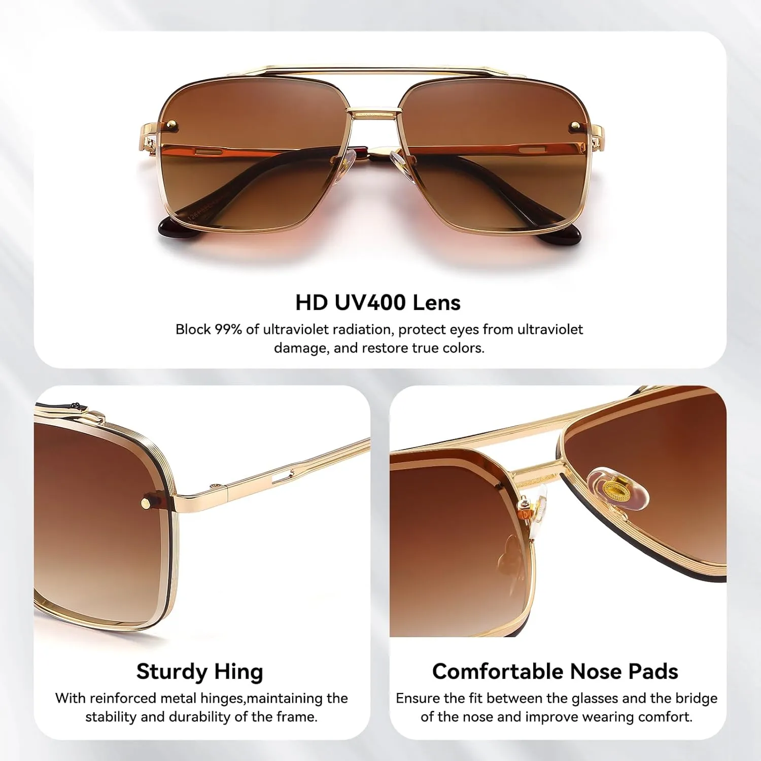 Dollger Square Aviator Sunglasses for Men and Women Fashion Metal Vintage Gradient Shades Sunglasses UV400 Protection