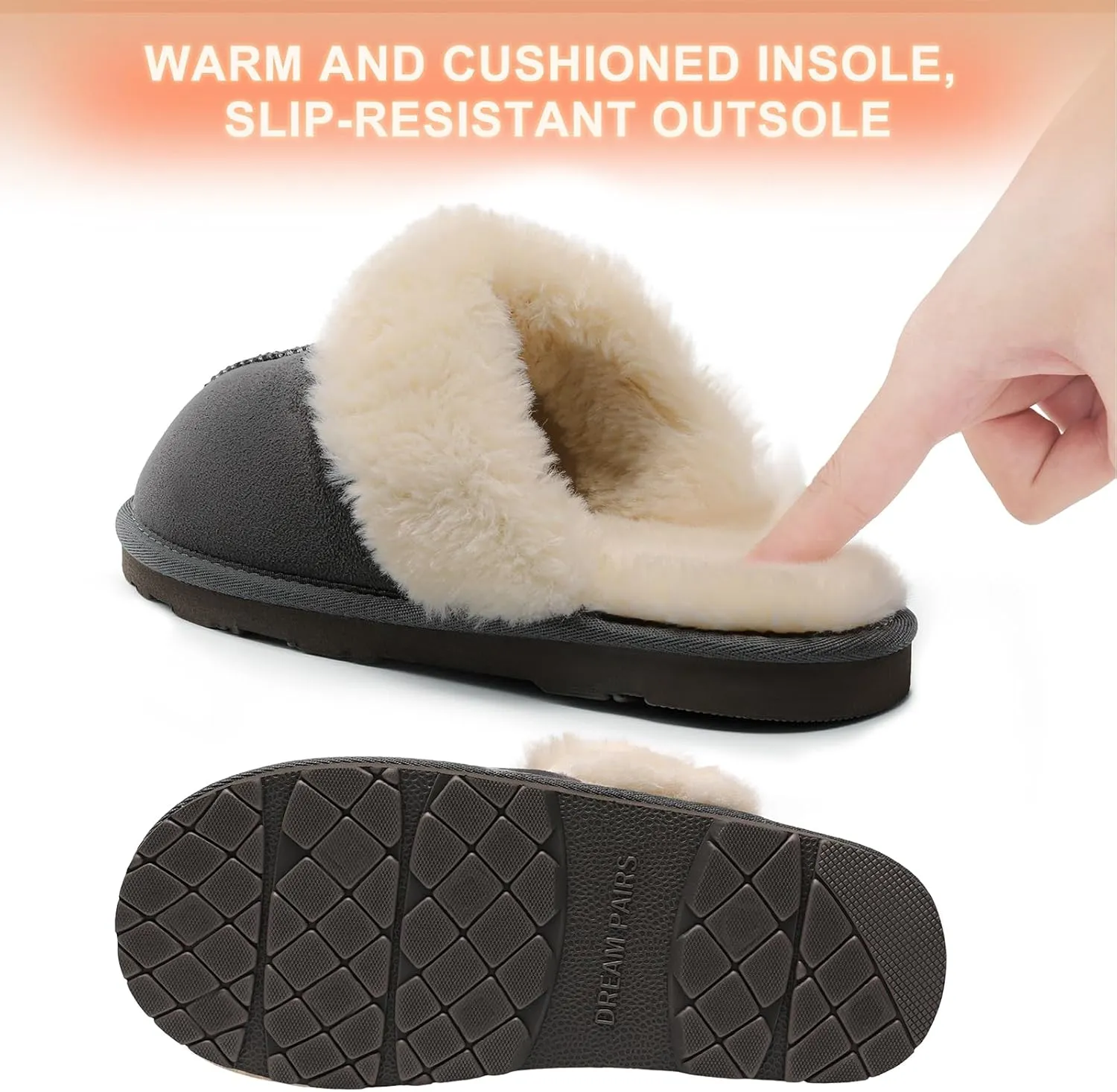 DREAM PAIRS Women's House Slippers Indoor Fuzzy Fluffy Furry Cozy Home Bedroom Comfy Winter Cute Warm Outdoor Shoes FuzzyEasy
