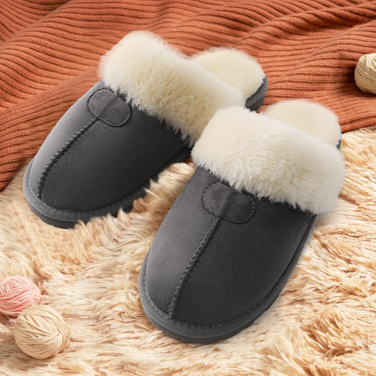 DREAM PAIRS Women's House Slippers Indoor Fuzzy Fluffy Furry Cozy Home Bedroom Comfy Winter Cute Warm Outdoor Shoes FuzzyEasy