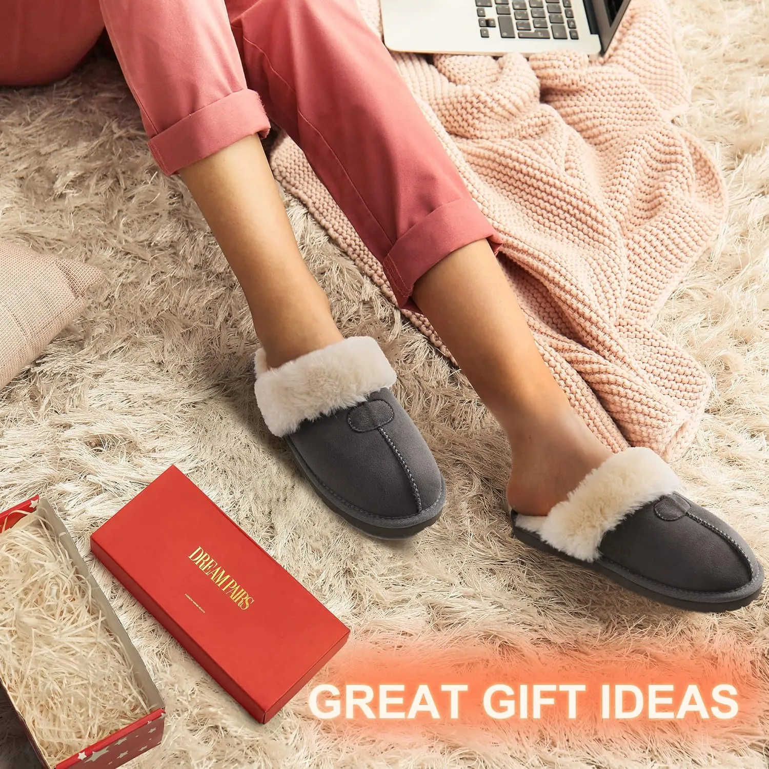 DREAM PAIRS Women's House Slippers Indoor Fuzzy Fluffy Furry Cozy Home Bedroom Comfy Winter Cute Warm Outdoor Shoes FuzzyEasy