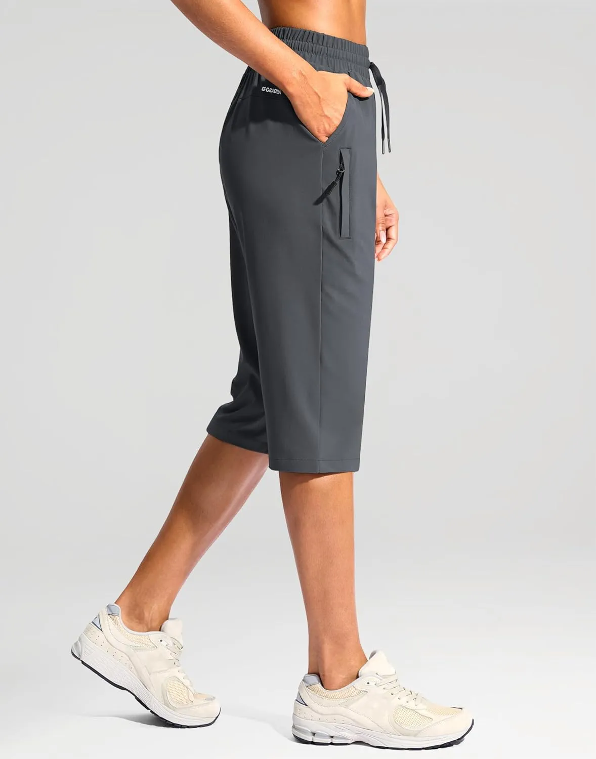G Gradual Women's 15" Long Shorts Below The Knee Capri Lightweight Quick Dry Hiking Cargo Shorts for Women with 3 Pockets