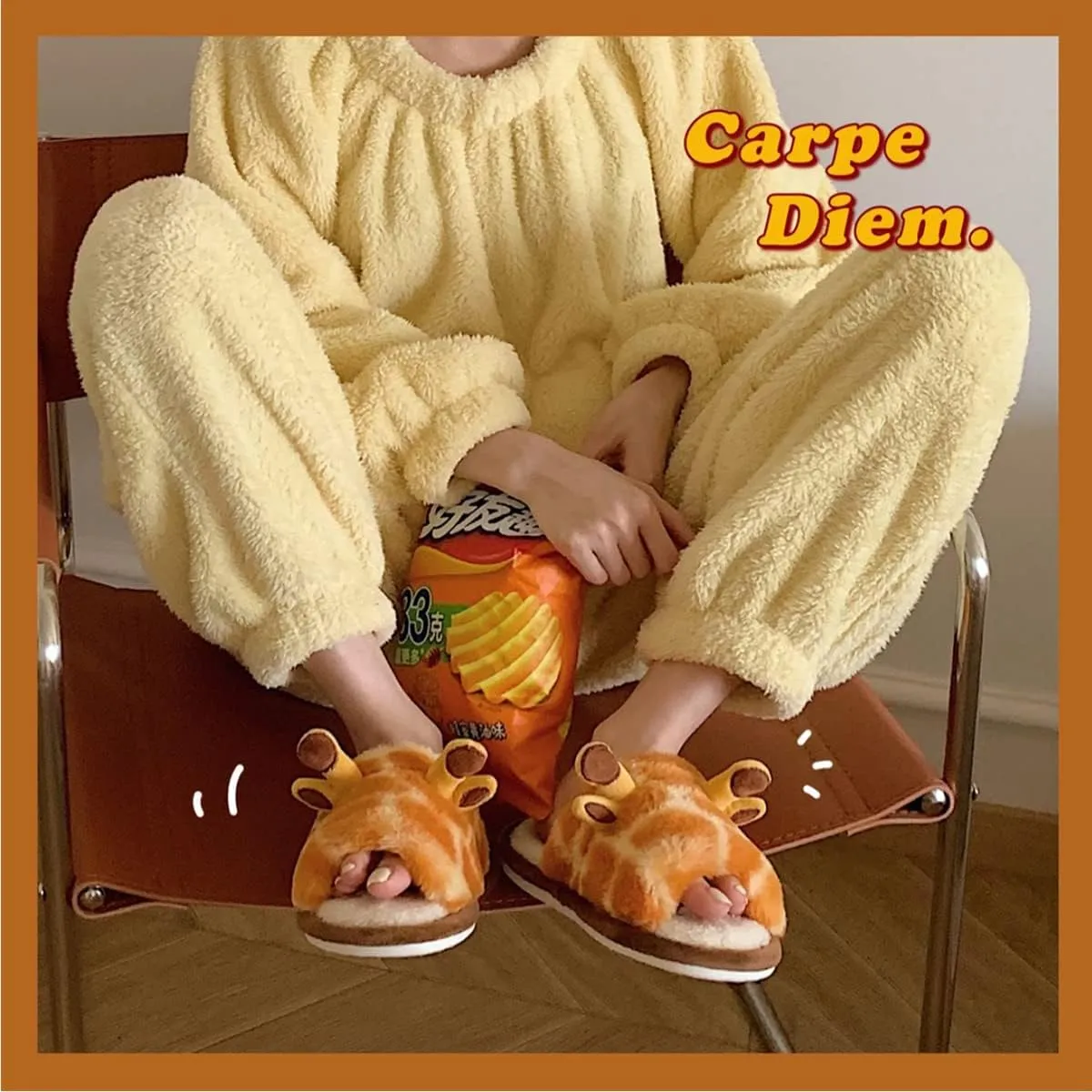 Gaolinci Cartoon Giraffe Cotton Slippers, Winter Indoor Outdoor Slippers for Women