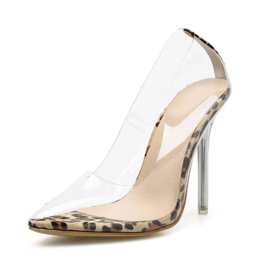 High Thin Heels Pointed Toe Slip on Leopard Pumps