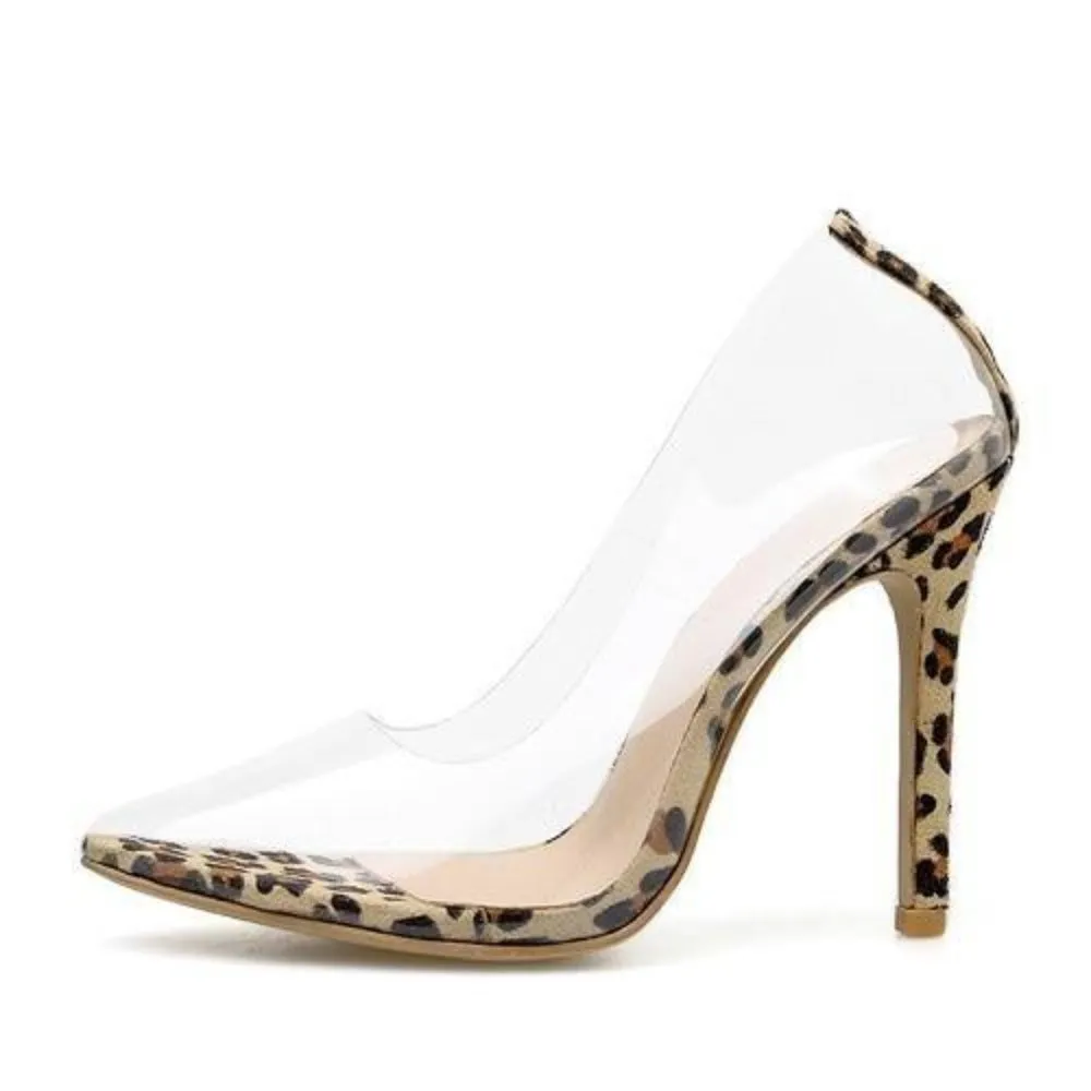 High Thin Heels Pointed Toe Slip on Leopard Pumps