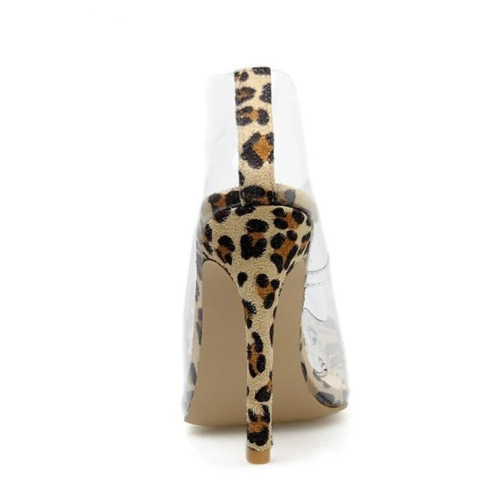 High Thin Heels Pointed Toe Slip on Leopard Pumps