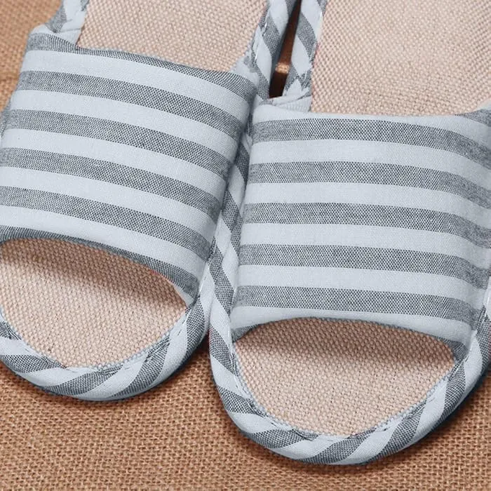 Japanese-style All Seasons Comfortable Casual Linen Cotton Flax Slipper Indoor Use Women's and Men's House Slipper Blue