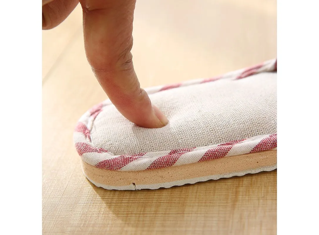 Japanese-style All Seasons Comfortable Casual Linen Cotton Flax Slipper Indoor Use Women's and Men's House Slipper Blue