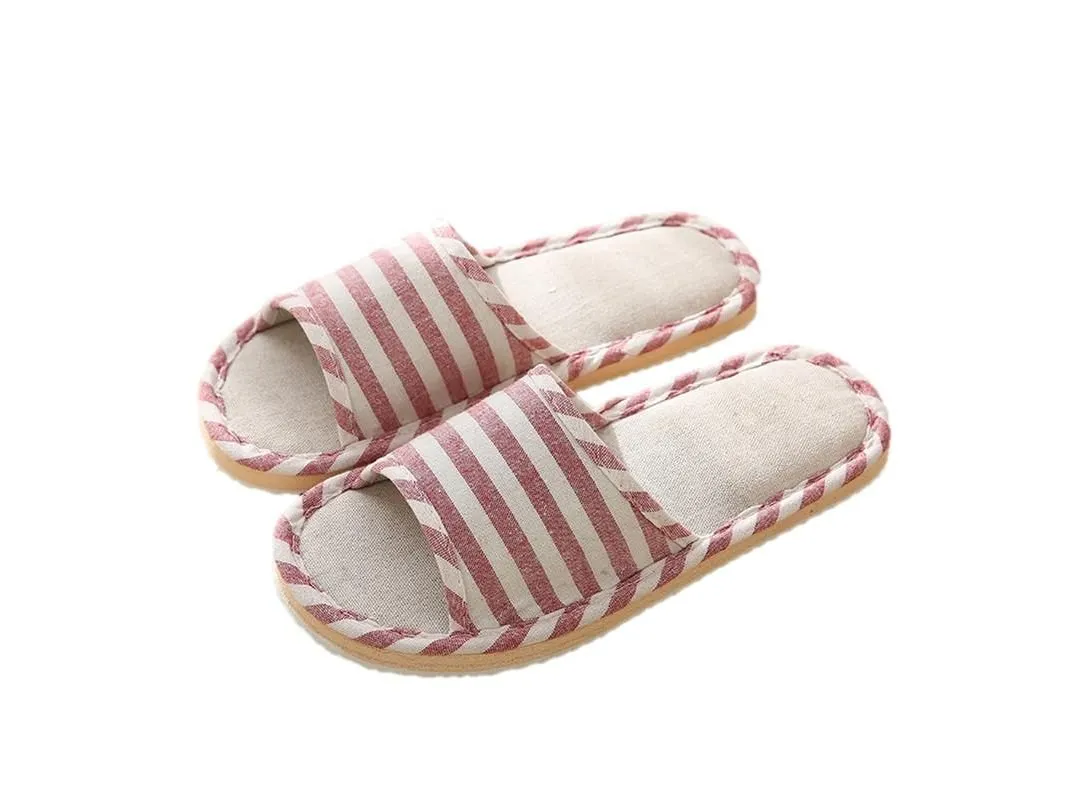 Japanese-style All Seasons Comfortable Casual Linen Cotton Flax Slipper Indoor Use Women's and Men's House Slipper Blue