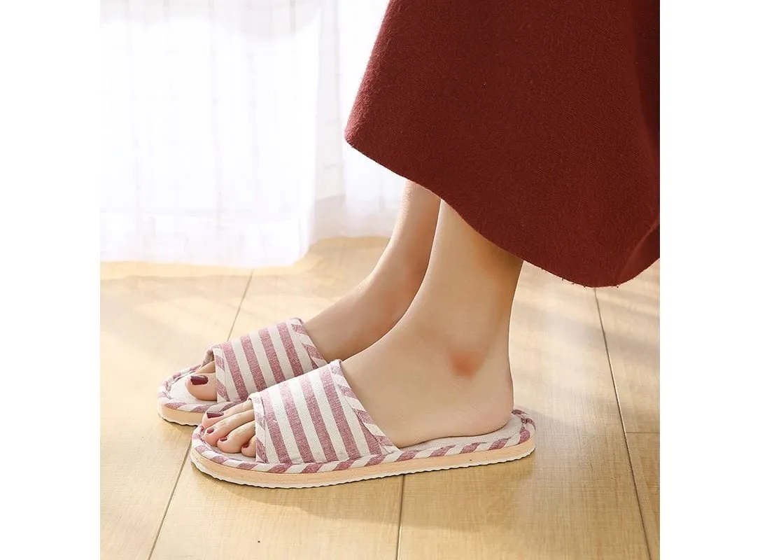 Japanese-style All Seasons Comfortable Casual Linen Cotton Flax Slipper Indoor Use Women's and Men's House Slipper Blue