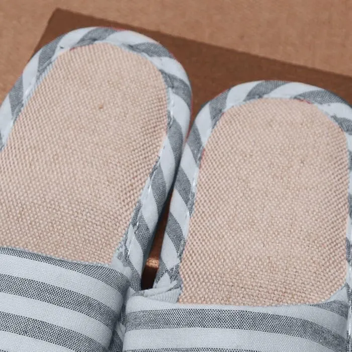 Japanese-style All Seasons Comfortable Casual Linen Cotton Flax Slipper Indoor Use Women's and Men's House Slipper Blue