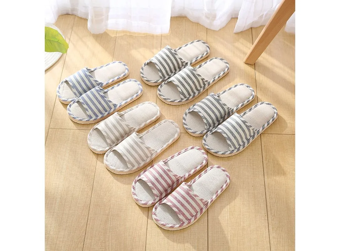 Japanese-style All Seasons Comfortable Casual Linen Cotton Flax Slipper Indoor Use Women's and Men's House Slipper Blue