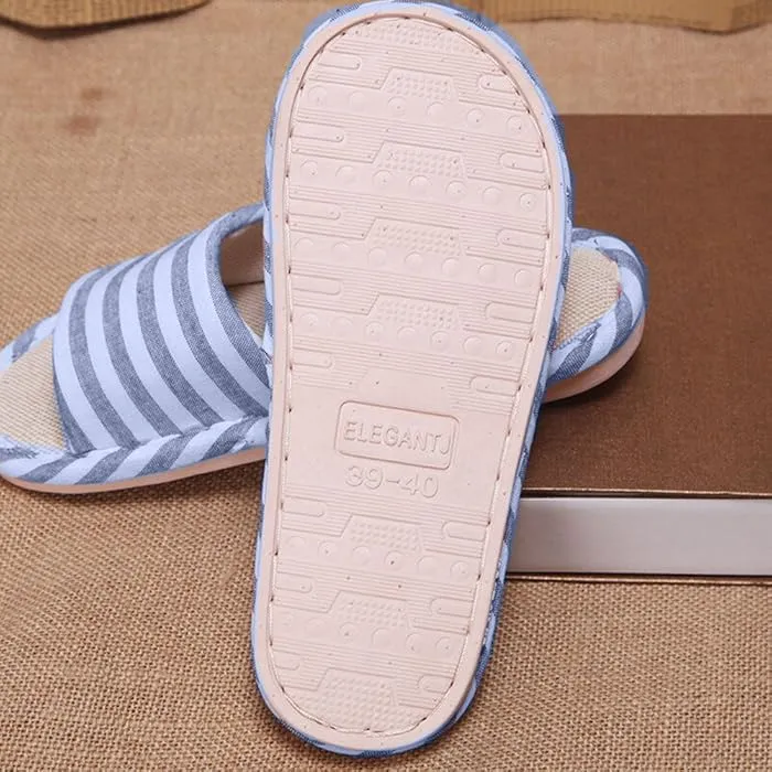 Japanese-style All Seasons Comfortable Casual Linen Cotton Flax Slipper Indoor Use Women's and Men's House Slipper Blue