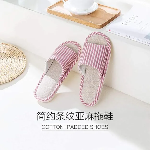 Japanese-style All Seasons Comfortable Casual Linen Cotton Flax Slipper Indoor Use Women's and Men's House Slipper Blue