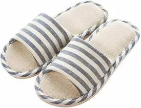 Japanese-style All Seasons Comfortable Casual Linen Cotton Flax Slipper Indoor Use Women's and Men's House Slipper Blue