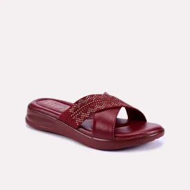 Kiera Maroon Soft Crisscross Slippers 0412103