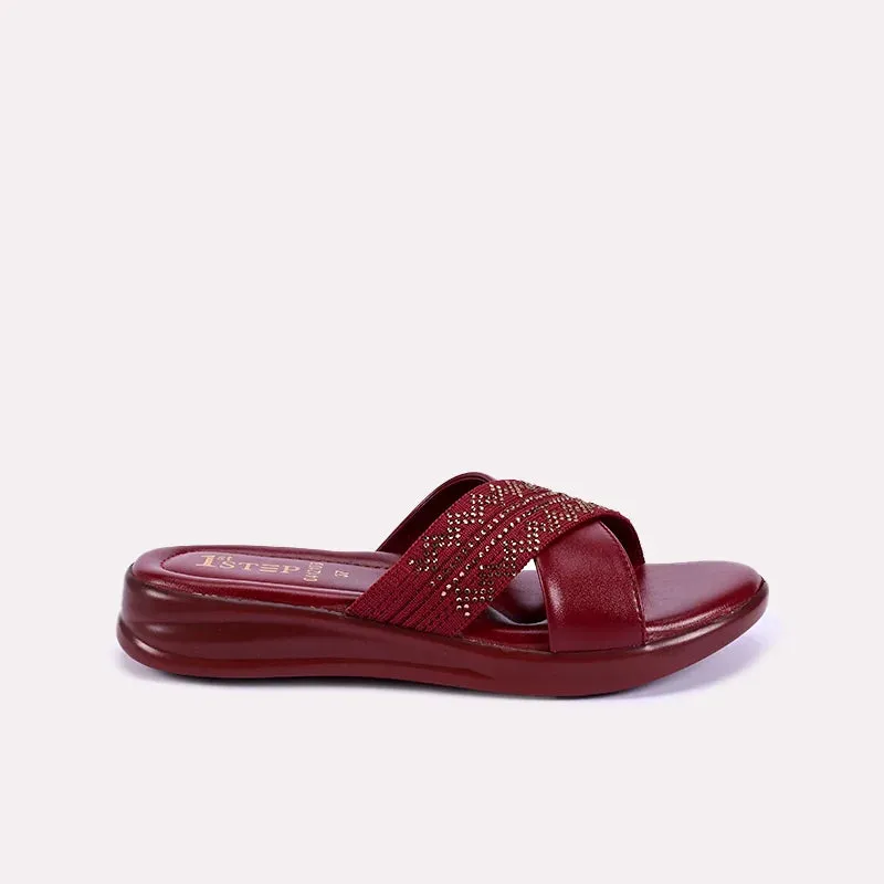 Kiera Maroon Soft Crisscross Slippers 0412103