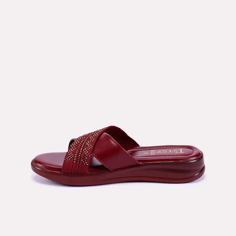 Kiera Maroon Soft Crisscross Slippers 0412103