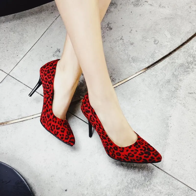Ladies Stiletto High Heel Shallow Mouth Leopard Print Woman Pumps