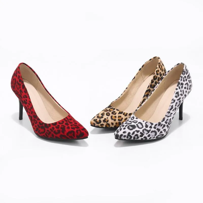 Ladies Stiletto High Heel Shallow Mouth Leopard Print Woman Pumps