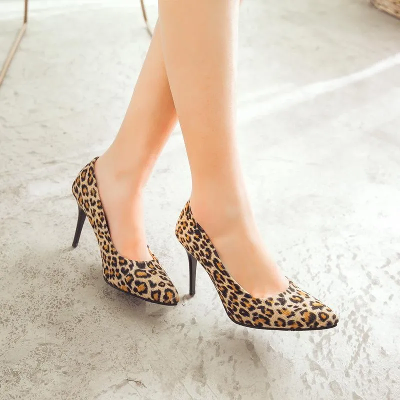 Ladies Stiletto High Heel Shallow Mouth Leopard Print Woman Pumps