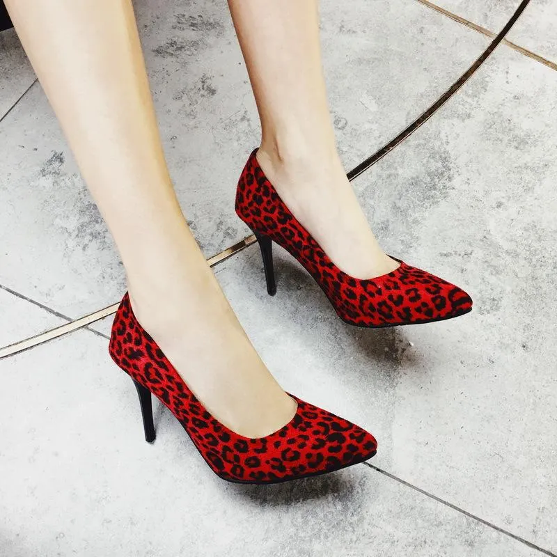 Ladies Stiletto High Heel Shallow Mouth Leopard Print Woman Pumps