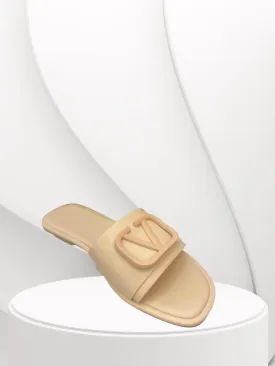 LV  Beige Buckle Flat Sliders