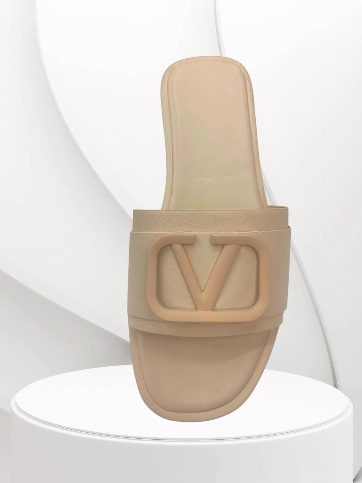 LV  Beige Buckle Flat Sliders