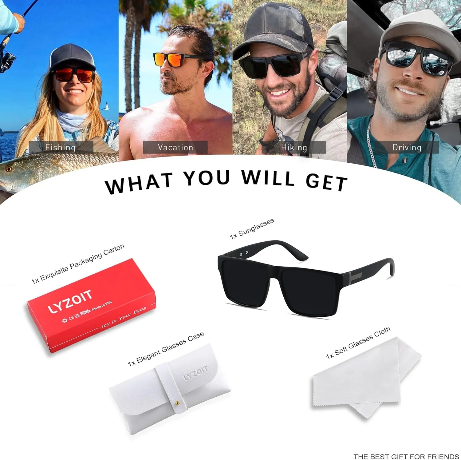 LYZOIT Square Sunglasses for Men Women Polarized Oversized Big UV Protection Rectangle Shades