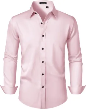 Men's Dress Shirts Long Sleeve Stretch Wrinkle Free Slim Fit Wedding Formal Button Down Shirt