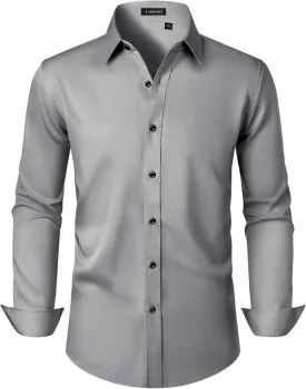 Men's Dress Shirts Long Sleeve Stretch Wrinkle Free Slim Fit Wedding Formal Button Down Shirt