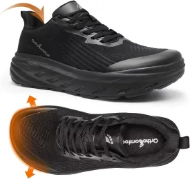 Men's Orthopedic Wide Sneakers: Comfortable Arch Support High Arch Athletic Outdoor Shoes, Stability Diabetic Plantar Fasciitis Hammer Toes Relief Camping Sneakers Black Size 10