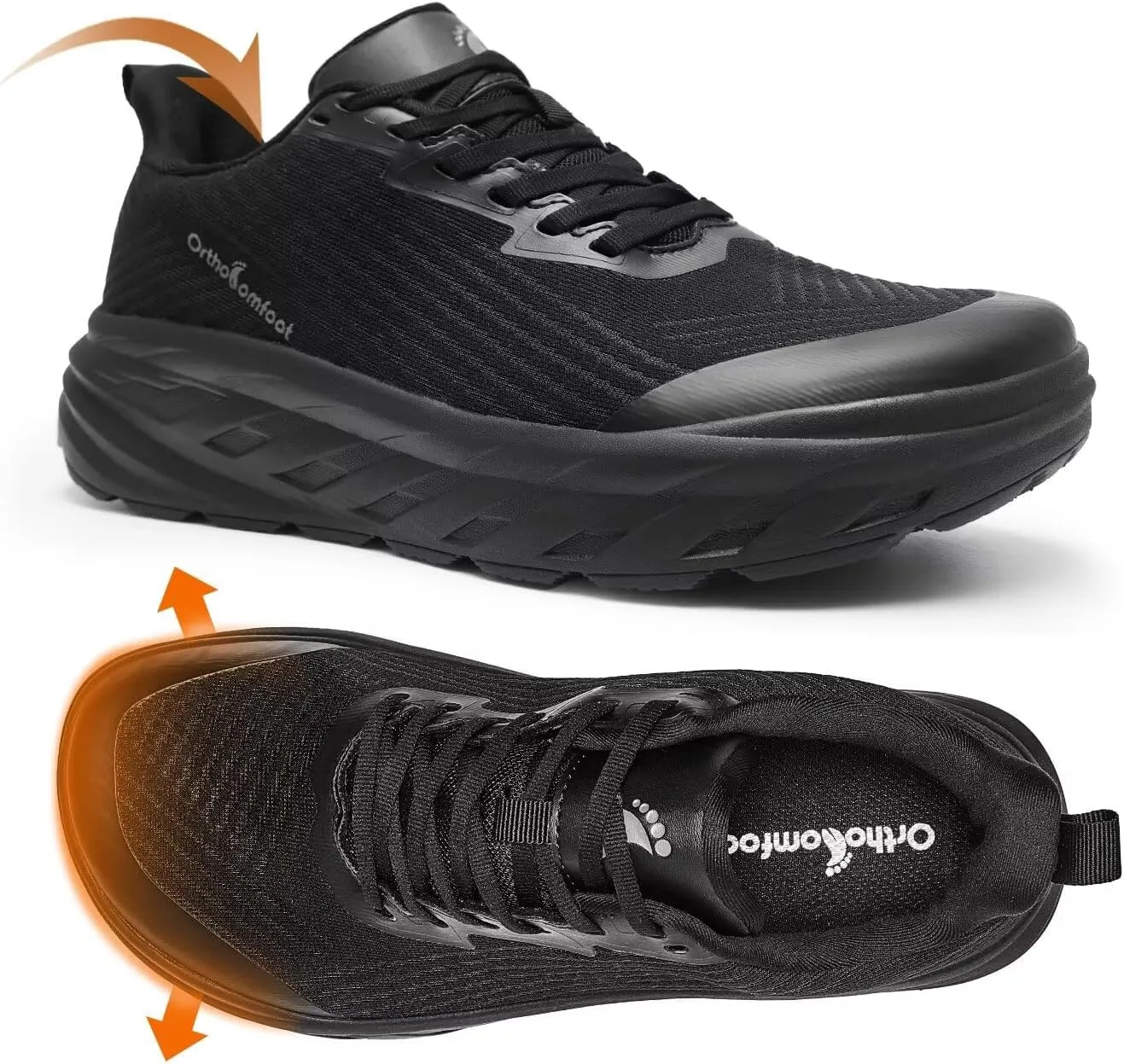 Men's Orthopedic Wide Sneakers: Comfortable Arch Support High Arch Athletic Outdoor Shoes, Stability Diabetic Plantar Fasciitis Hammer Toes Relief Camping Sneakers Black Size 10